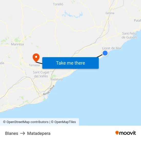 Blanes to Matadepera map