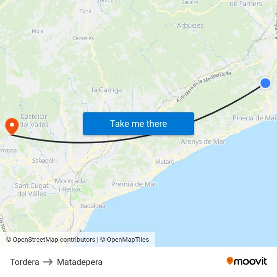 Tordera to Matadepera map