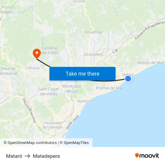 Mataró to Matadepera map