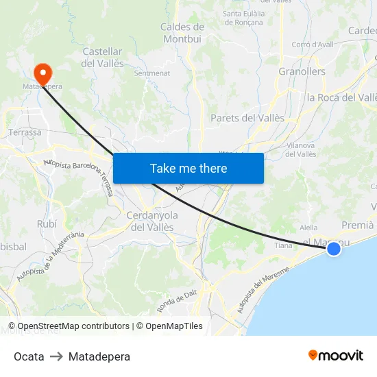 Ocata to Matadepera map