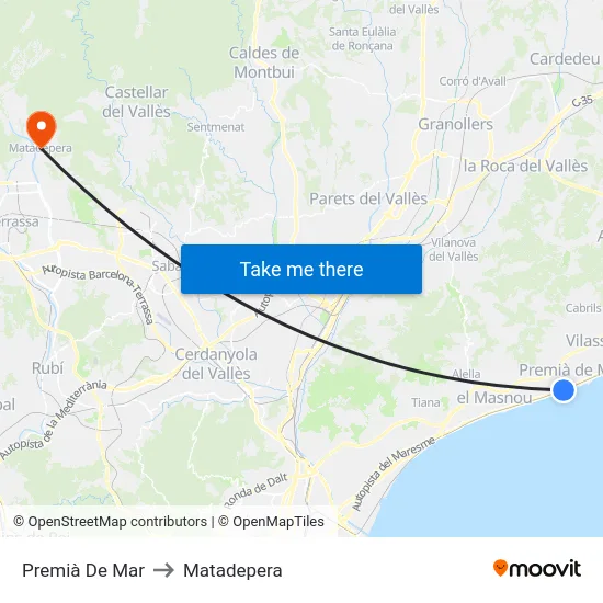 Premià De Mar to Matadepera map