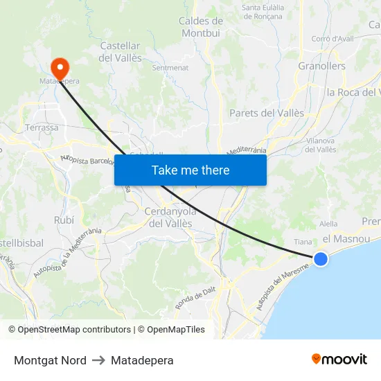 Montgat Nord to Matadepera map