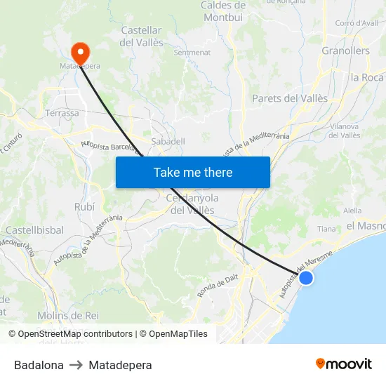 Badalona to Matadepera map