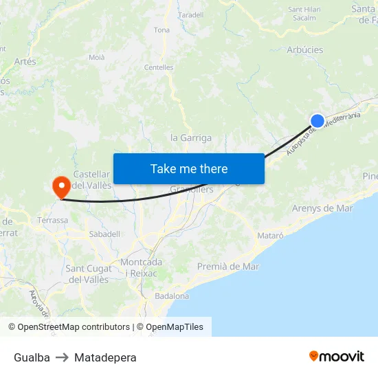 Gualba to Matadepera map