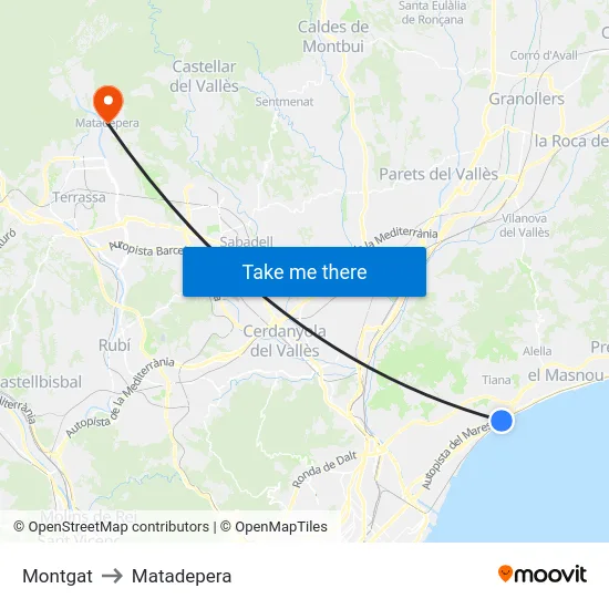 Montgat to Matadepera map