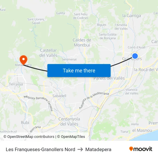 Les Franqueses-Granollers Nord to Matadepera map