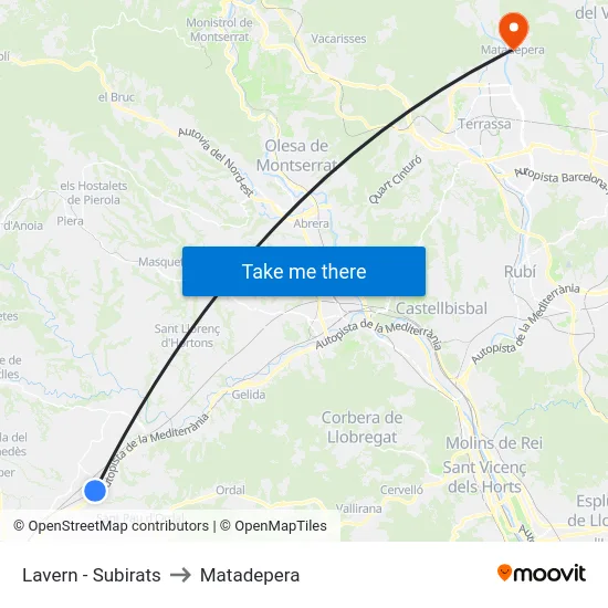 Lavern - Subirats to Matadepera map