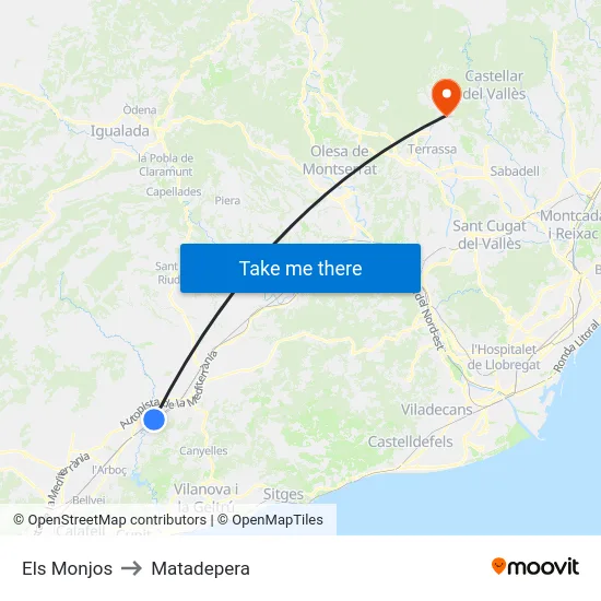 Els Monjos to Matadepera map