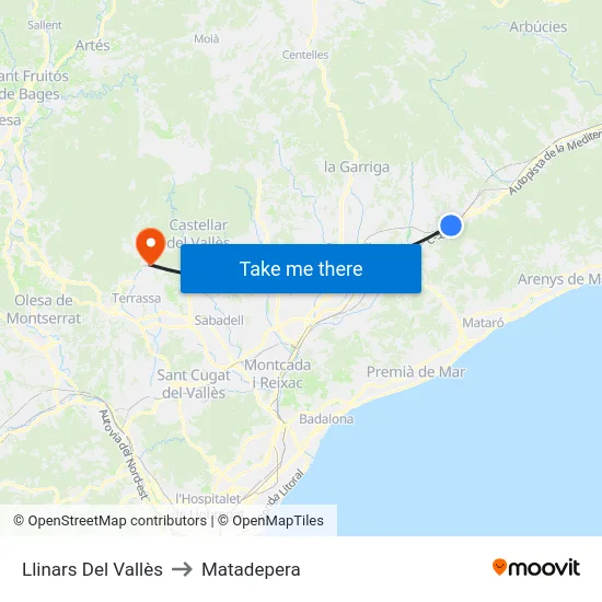 Llinars Del Vallès to Matadepera map