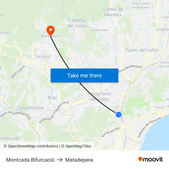 Montcada Bifurcació to Matadepera map