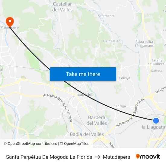 Santa Perpètua De Mogoda La Florida to Matadepera map