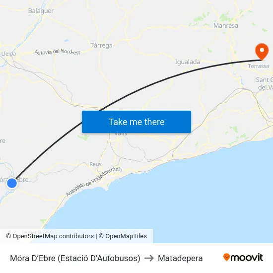 Móra D’Ebre (Estació D’Autobusos) to Matadepera map