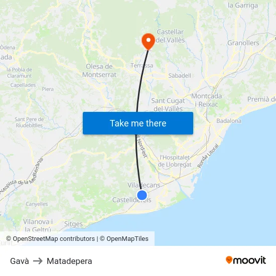 Gavà to Matadepera map