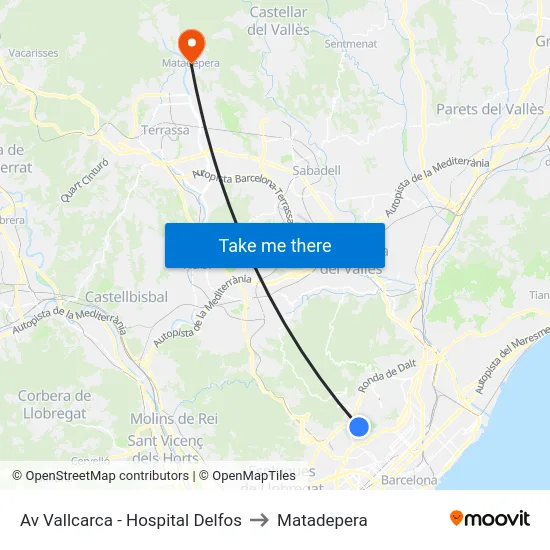 Av Vallcarca - Hospital Delfos to Matadepera map