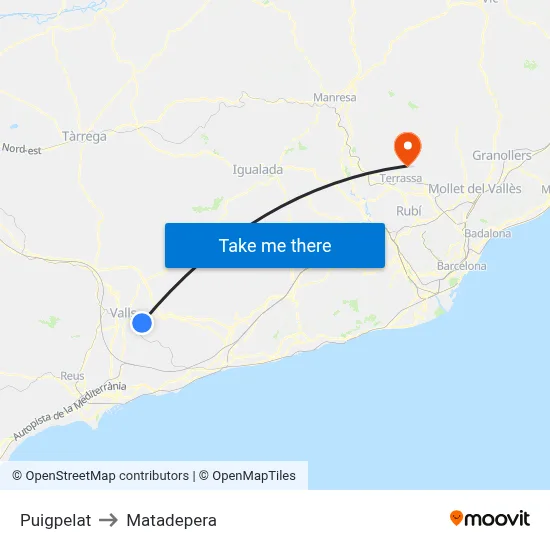 Puigpelat to Matadepera map
