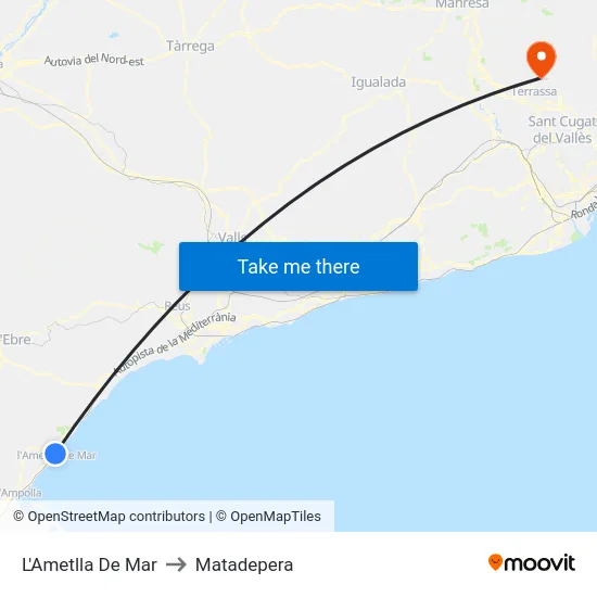 L'Ametlla De Mar to Matadepera map