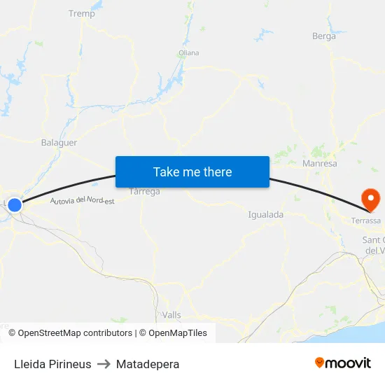 Lleida Pirineus to Matadepera map