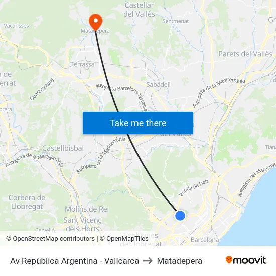 Av República Argentina - Vallcarca to Matadepera map