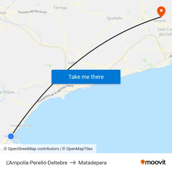L'Ampolla-Perelló-Deltebre to Matadepera map