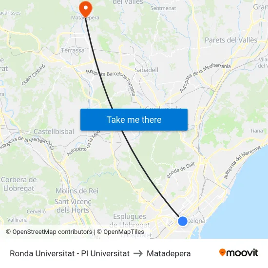 Ronda Universitat - Pl Universitat to Matadepera map