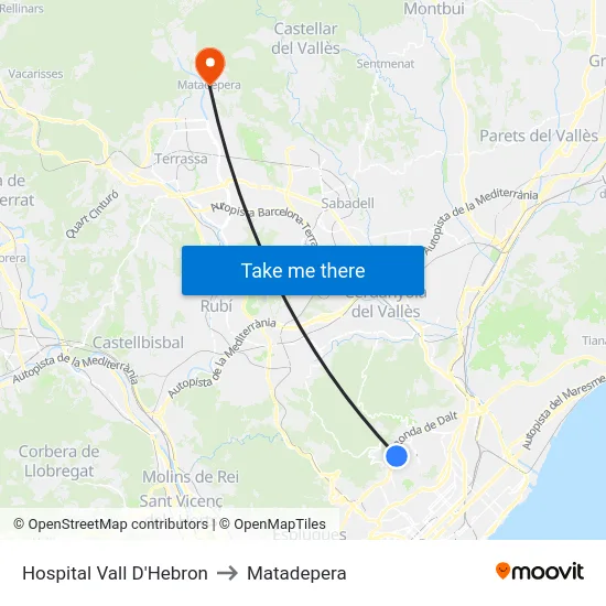 Hospital Vall D'Hebron to Matadepera map