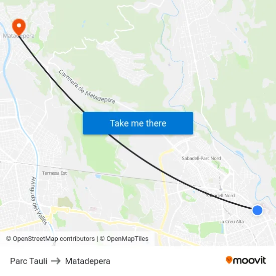 Parc Taulí to Matadepera map