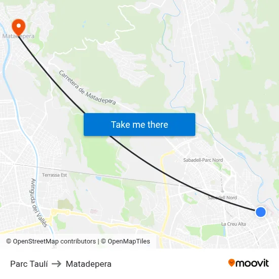 Parc Taulí to Matadepera map