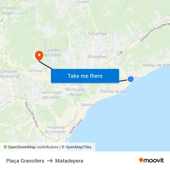 Plaça Granollers to Matadepera map