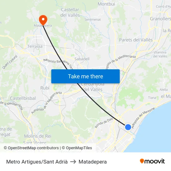Metro Artigues/Sant Adrià to Matadepera map