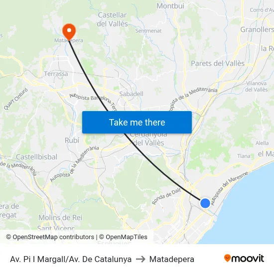 Av. Pi I Margall/Av. De Catalunya to Matadepera map
