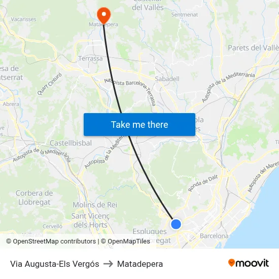 Via Augusta-Els Vergós to Matadepera map