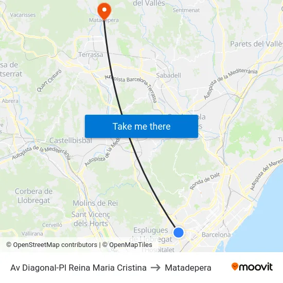 Av Diagonal-Pl Reina Maria Cristina to Matadepera map
