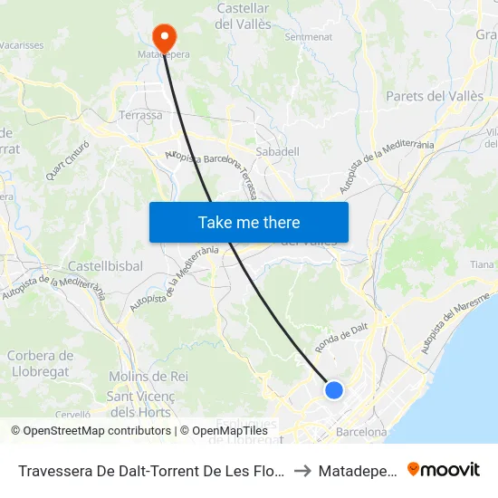 Travessera De Dalt-Torrent De Les Flors to Matadepera map