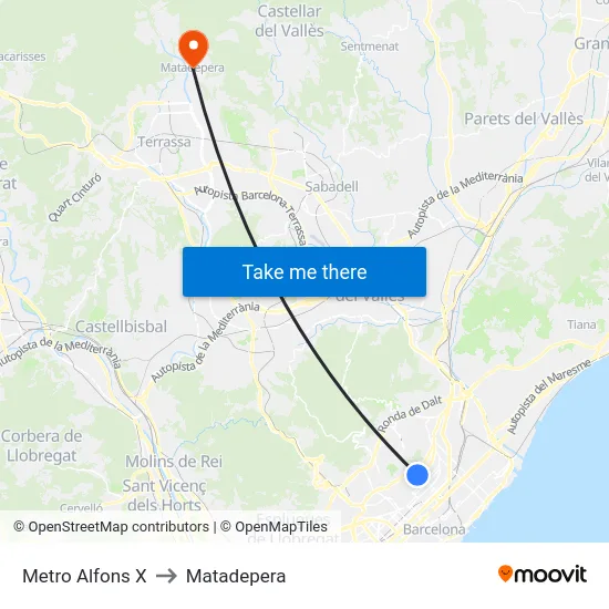 Metro Alfons X to Matadepera map