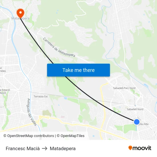 Francesc Macià to Matadepera map
