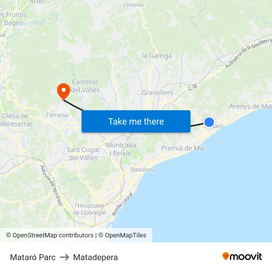 Mataró Parc to Matadepera map
