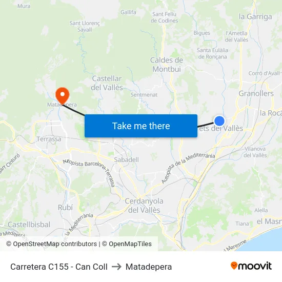 Carretera C155 - Can Coll to Matadepera map