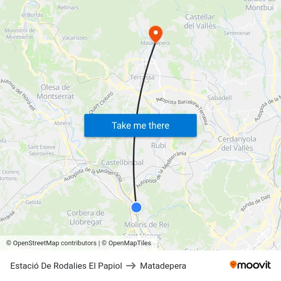 Estació De Rodalies El Papiol to Matadepera map