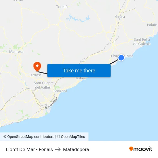 Lloret De Mar - Fenals to Matadepera map