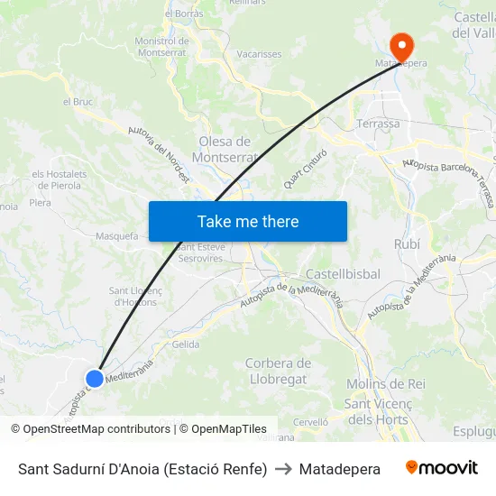 Sant Sadurní D'Anoia (Estació Renfe) to Matadepera map