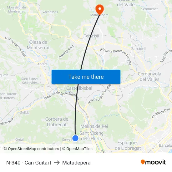 N-340 - Can Guitart to Matadepera map