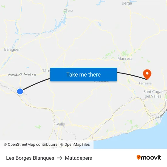 Les Borges Blanques to Matadepera map