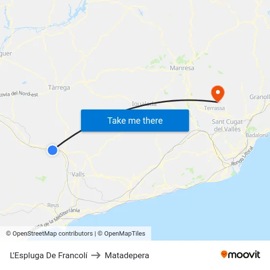 L'Espluga De Francolí to Matadepera map