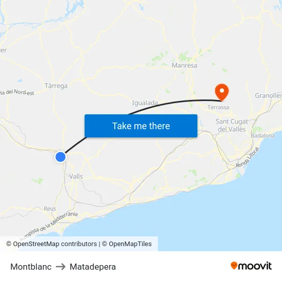 Montblanc to Matadepera map