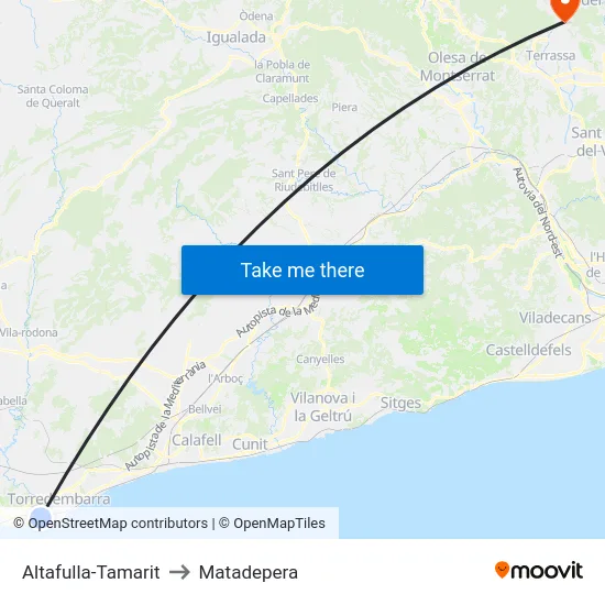 Altafulla-Tamarit to Matadepera map