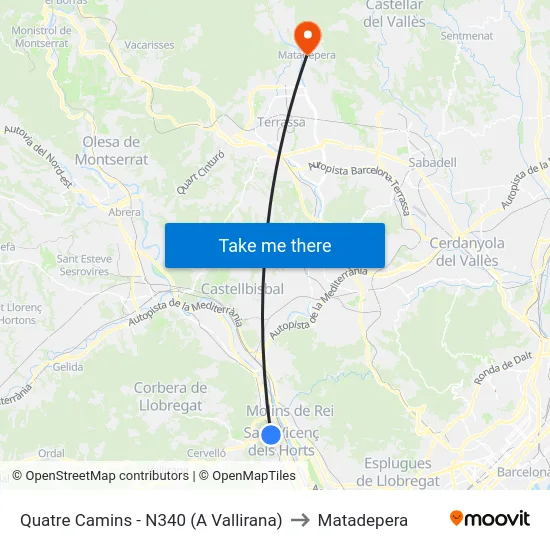 Quatre Camins - N340 (A Vallirana) to Matadepera map
