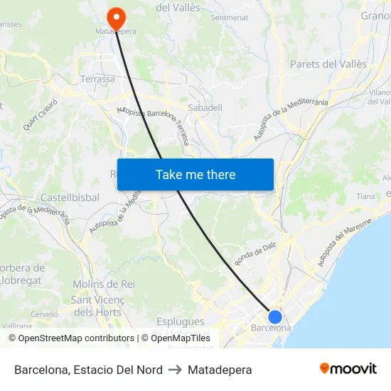 Barcelona, Estacio Del Nord to Matadepera map