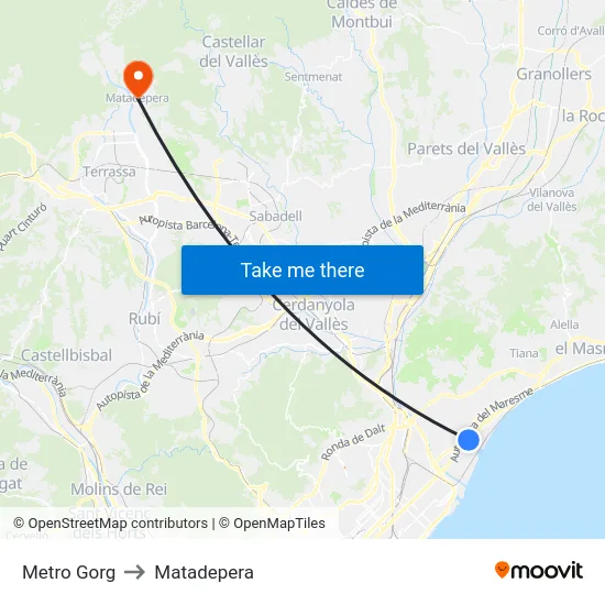 Metro Gorg to Matadepera map