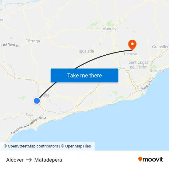 Alcover to Matadepera map