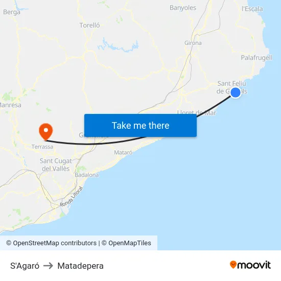 S'Agaró to Matadepera map